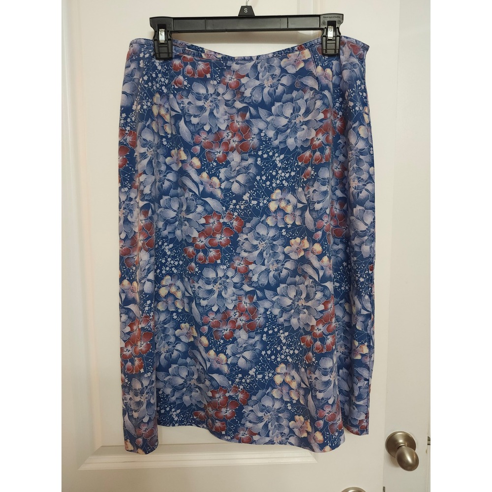 Liz Claiborne Womens Floral Midi Skirt Blue‎ Red White Size 12 Zip Closure
